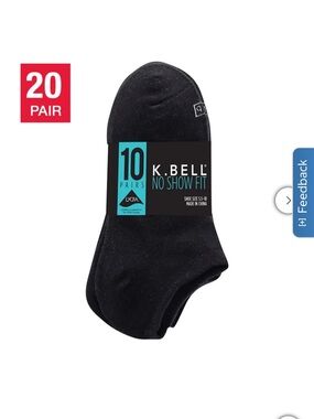K Bell -  20 pairs Women's No Show Socks